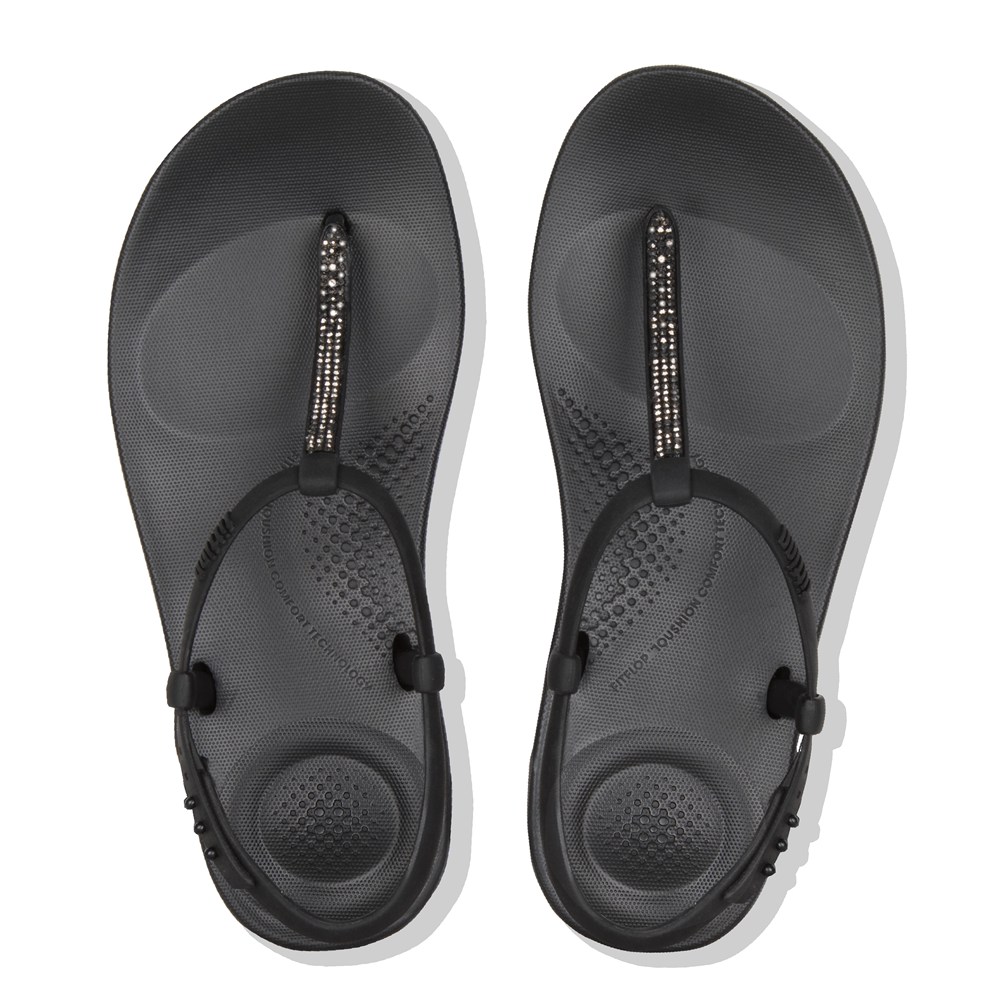 Fitflop Womens Sandals Black - Iqushion Splash Sparkle Back-strap - 61BLODPXY